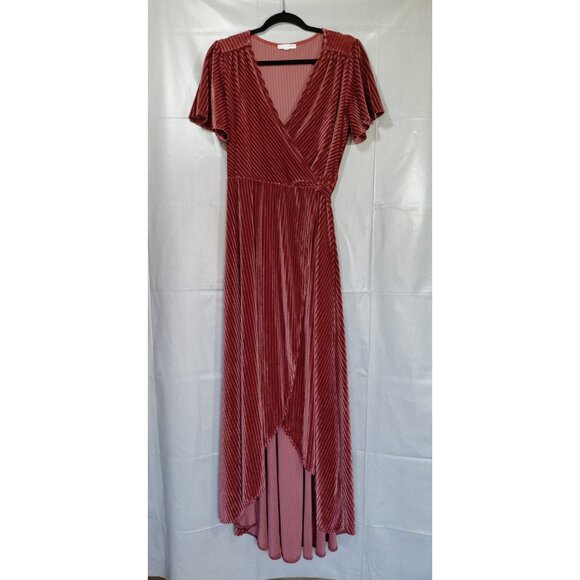 Baltic Born Ribbed Velvet Maxi True Wrap Dress XL Flowy Long Burgundy Formal - Picture 1 of 11